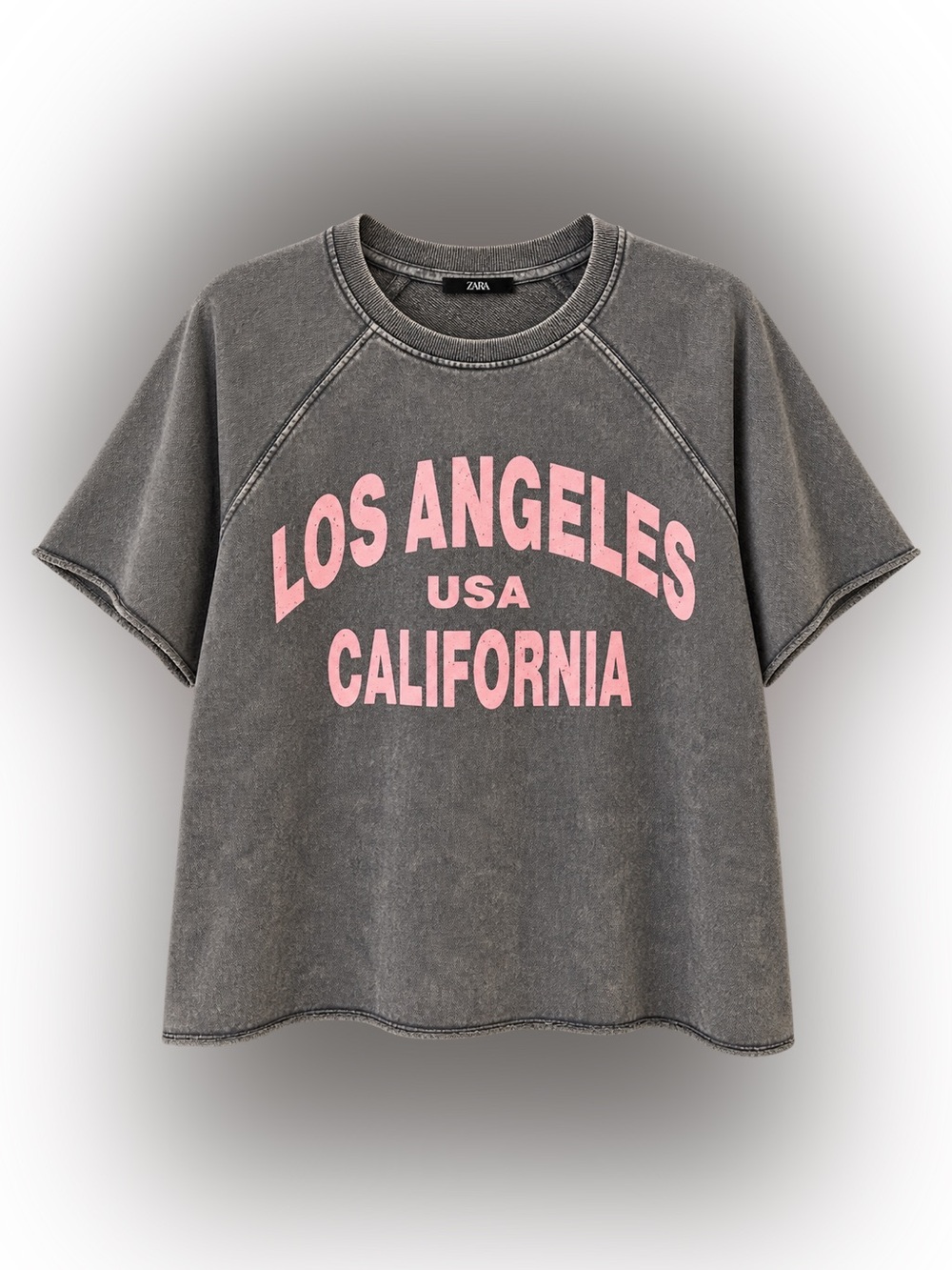 ZARA Washed Gray & Pink “Los Angeles California” Statement T-Shirt